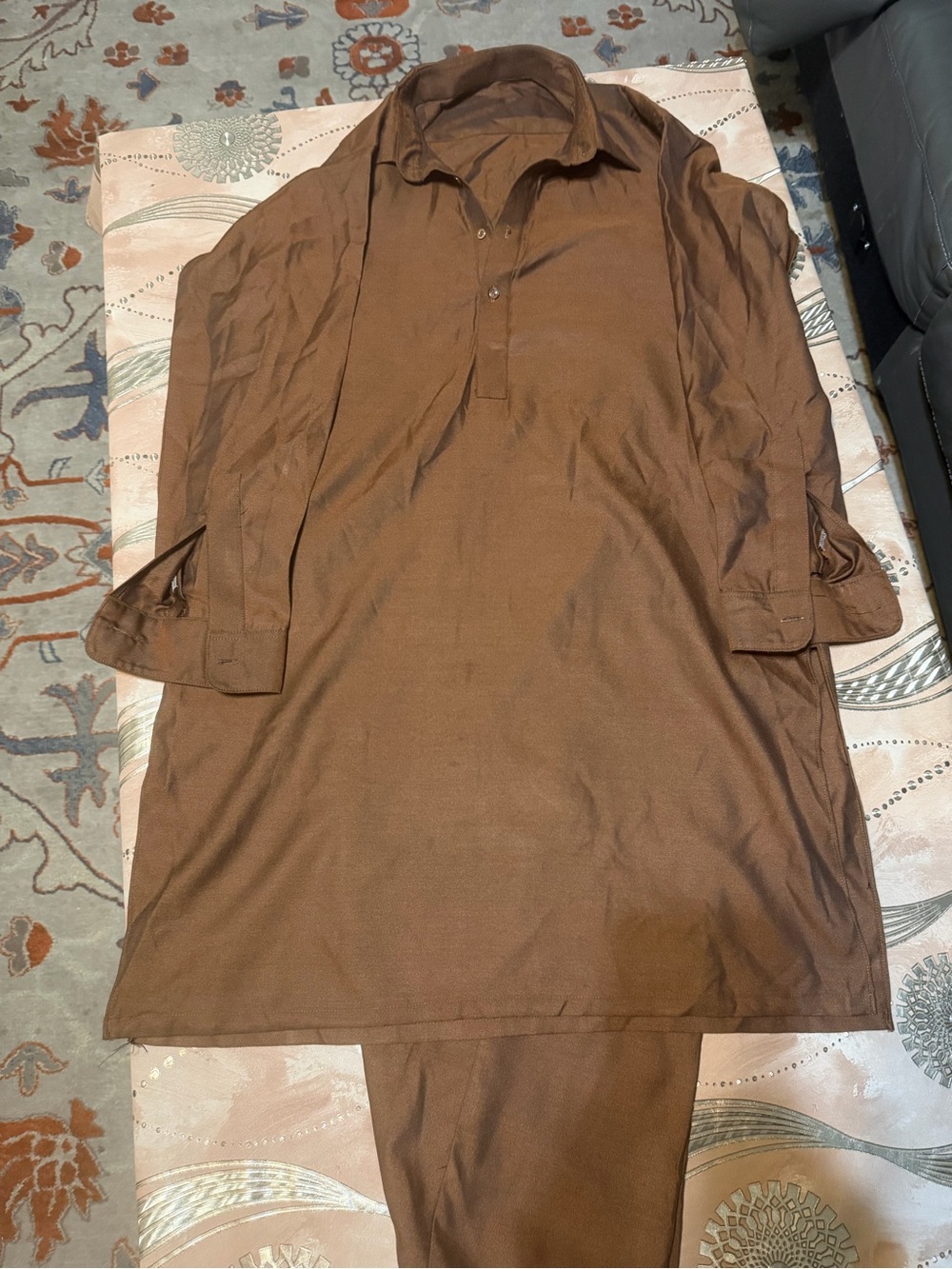Brown Long Tunic Shirt and Pants Set